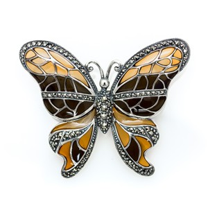 Brown and Yellow Enamel & Marcasite Butterfly Pin